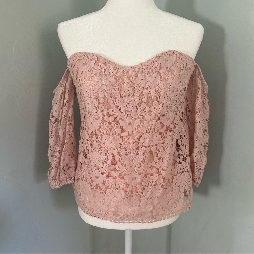 Bailey 44 Blouse, Off the Shoulder, Lace, Corset Top, Blush Pink, USA Made, S‎